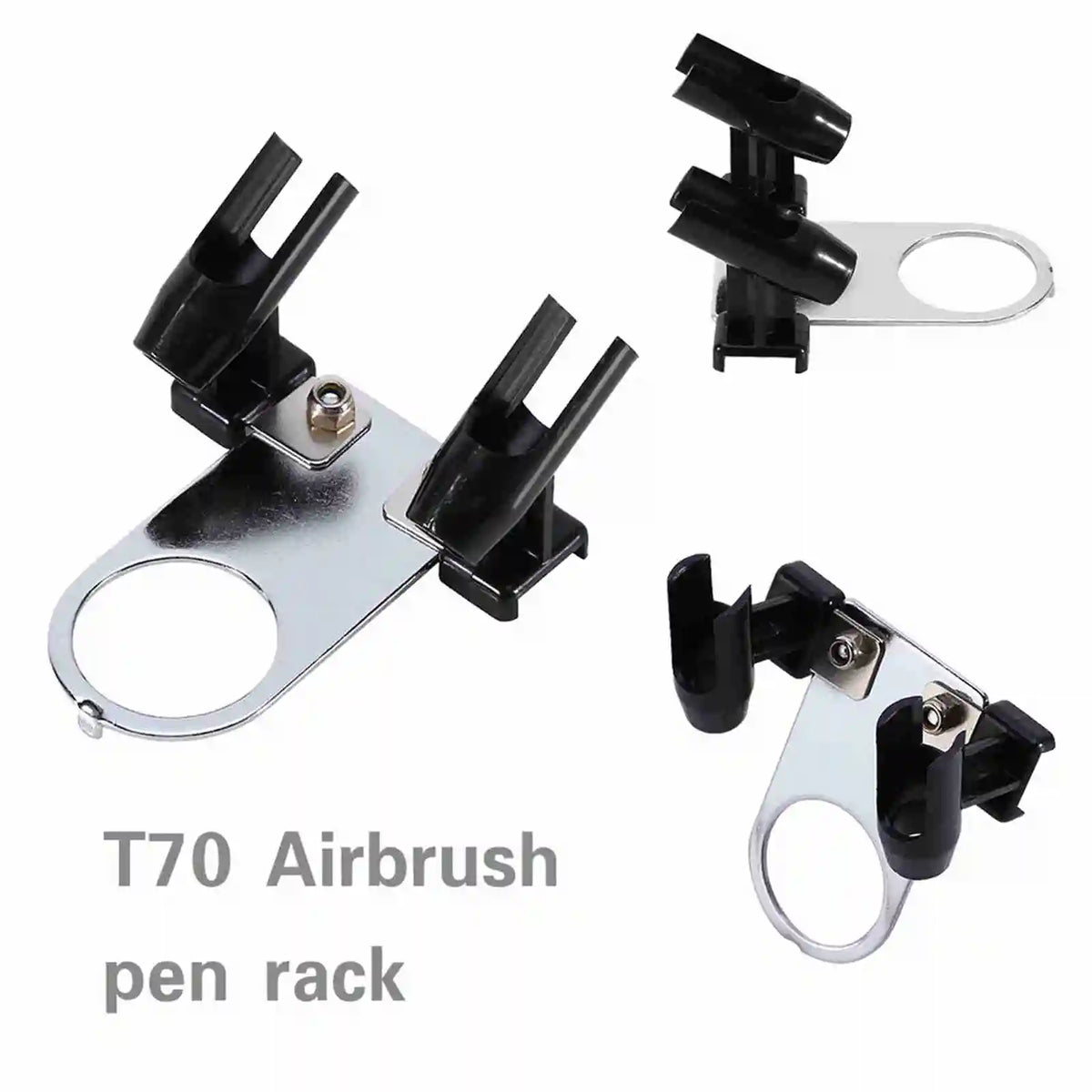 support airbrush stylos noir métal argenté plastique utilitaire fixations vis deux positions