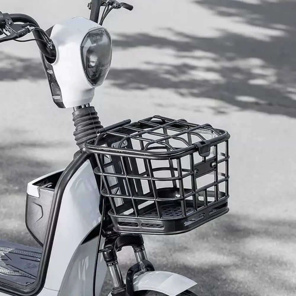 panier avant vélo électrique noir couvercle plastique structure grille utilitaire transport fruits légumes