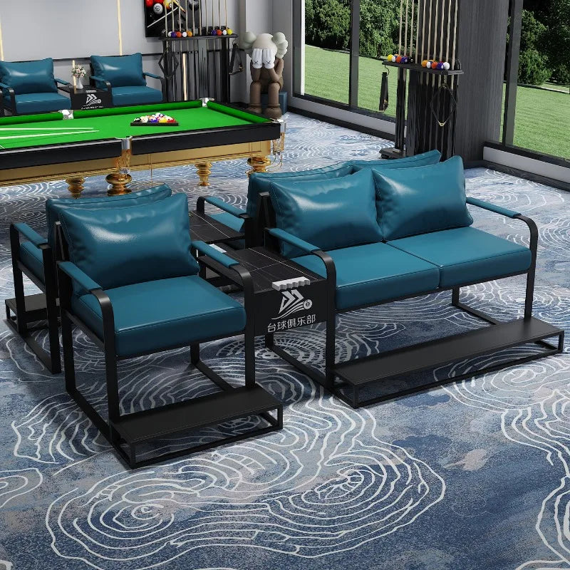 canapé moderne marron bleu noir simili cuir angle salon confortable table basse minimaliste