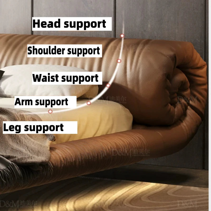 lit marron clair minimaliste simili cuir bois oreiller coussin carré king size queen size