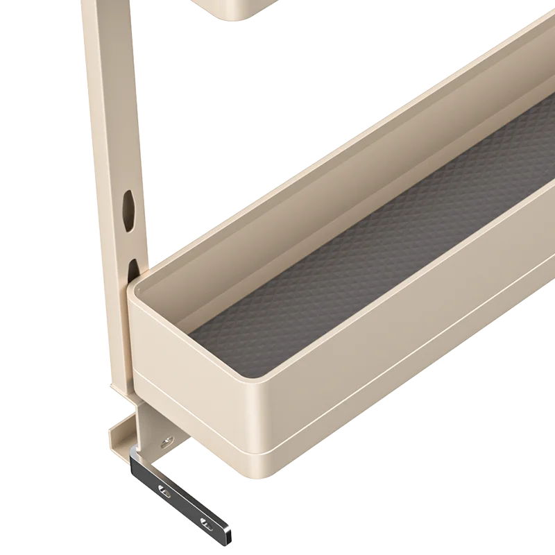 étagère cuisine moderne beige clair compartiments texturés clips métalliques rangement efficace aluminium save space