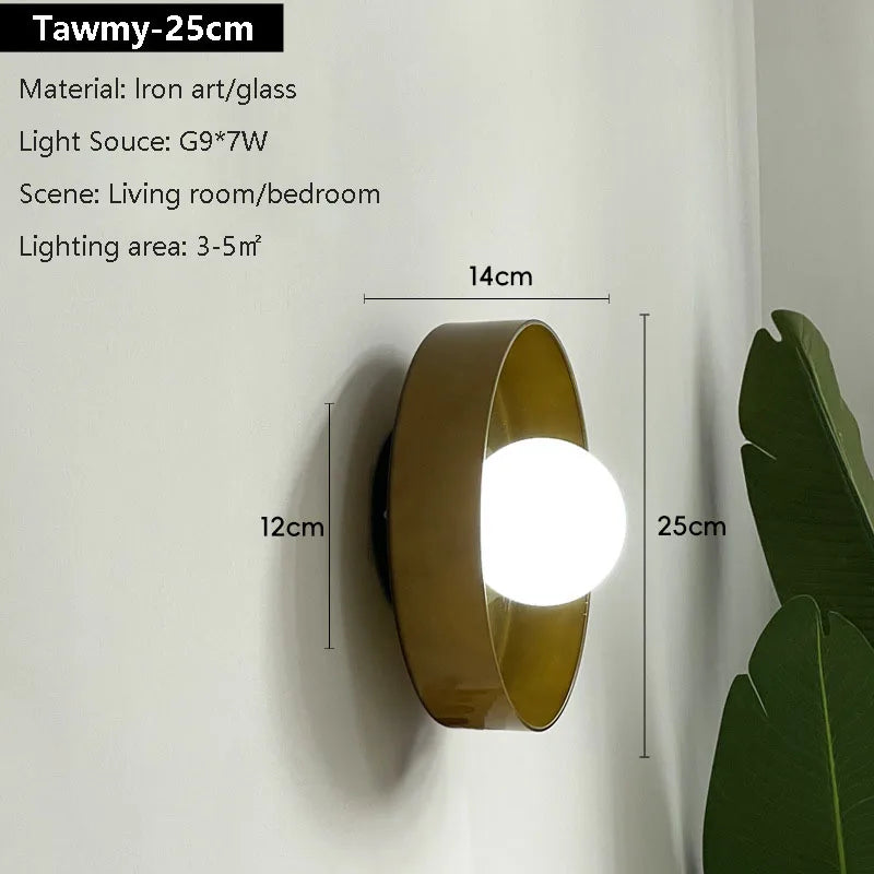Lampe murale moderne minimaliste verre opaque or jaune vert blanc marron clair fixée mur