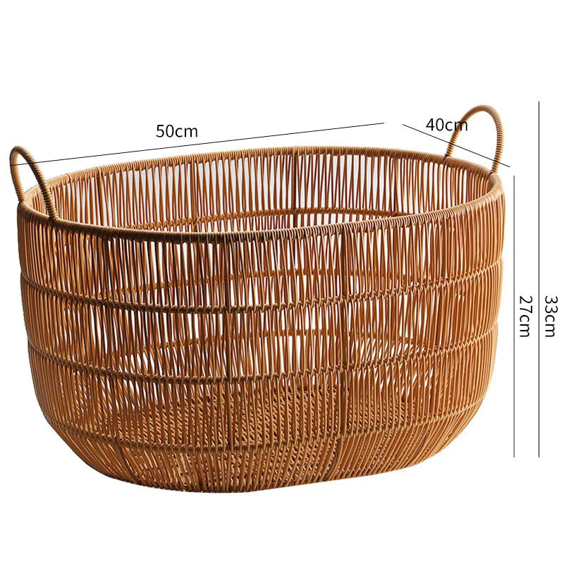 panier rond tressé marron clair bohème rangement chambre salon articles divers respectueux environnement