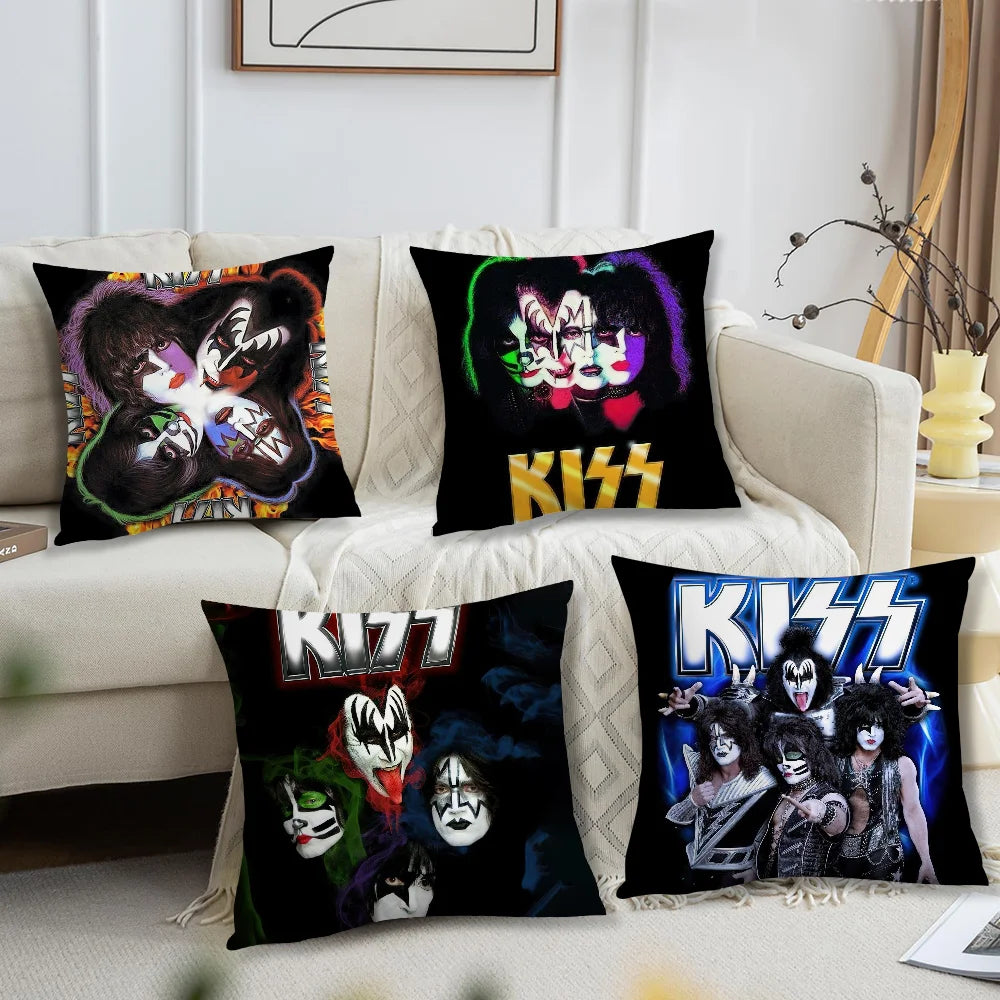 coussin carré motif kiss polyester pop rock noir imprimé dobbys décoratif 40x40cm 45x45cm 50x50cm