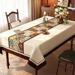 nappe table patchwork géométrique réutilisable polyester classique beige marron bleu orange vert clips