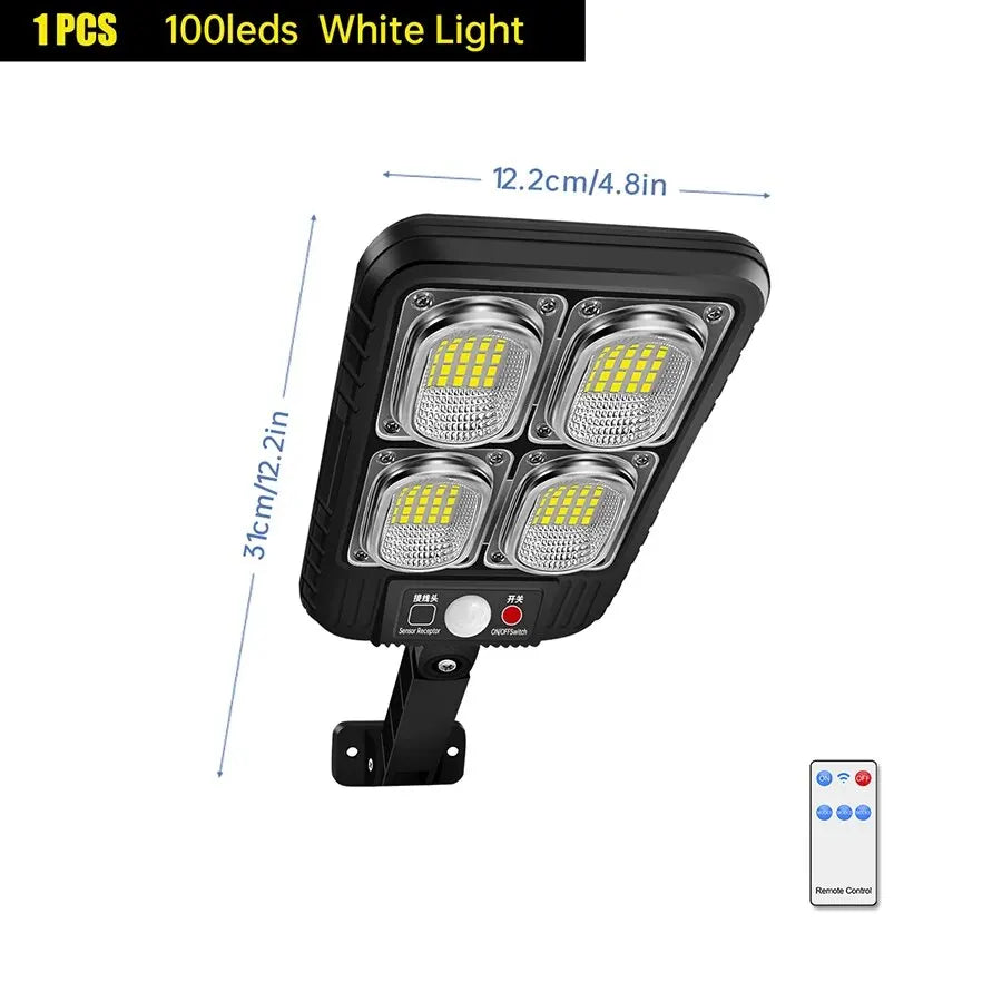 lampe solaire led détecteur mouvement 100 200 led noir moderne ip65 extérieure télécommande abs