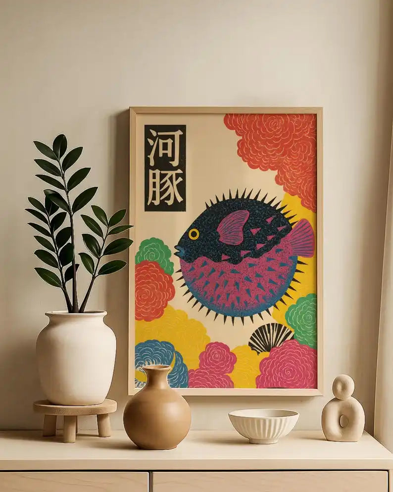 affiche moderne poissons coraux motifs floraux toile rectangle vertical salon chambre