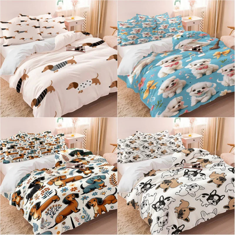 parure lit enfant microfibre motif chien mignon housse couette taies oreiller chambre