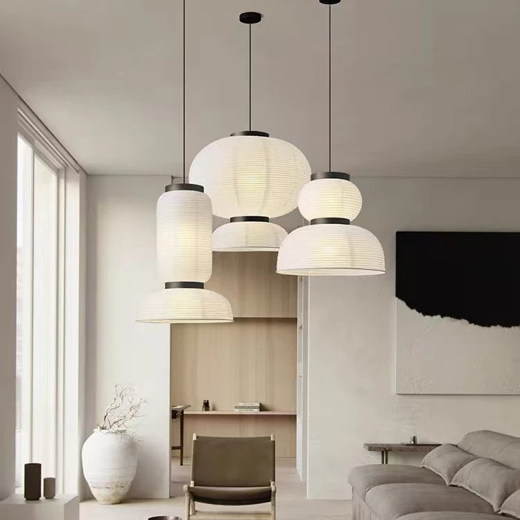 suspension moderne papier rayures horizontales blanc noir 2000 82000 lumens pendentif câble fixé