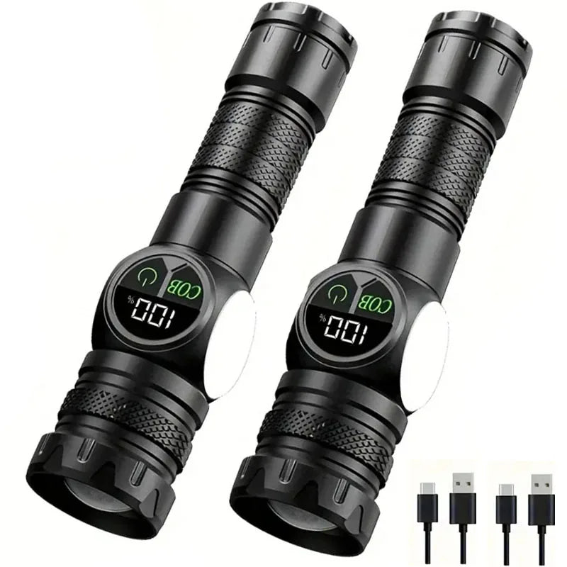 torche rechargeable led noire modes lumiere rouge aimant affichage lcd port usb camping adultes