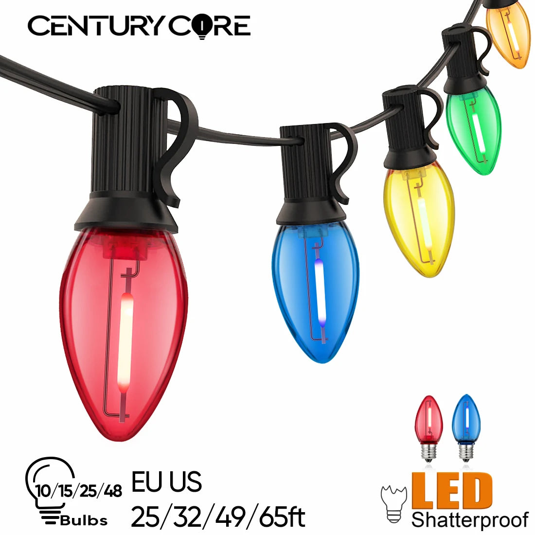 guirlande lumineuse extérieure imperméable multicolore moderne clips rouge bleu jaune vert patios jardins fêtes