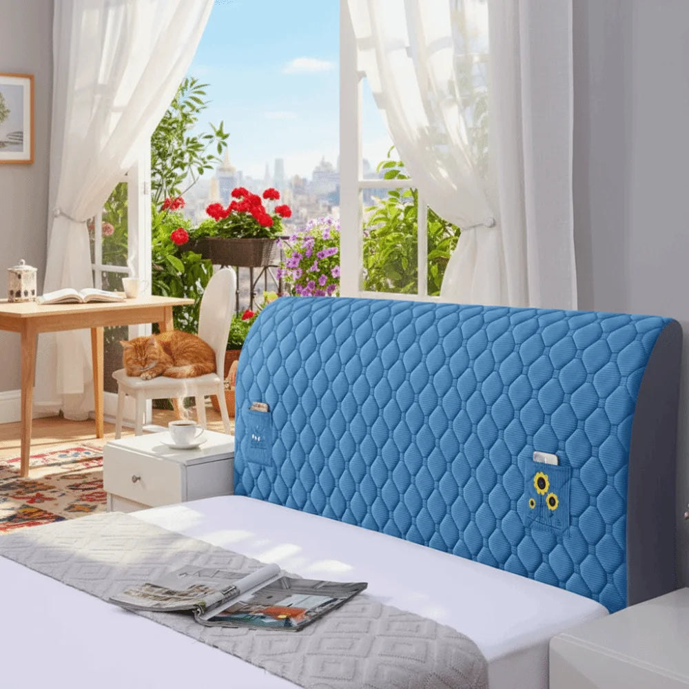 housse tête lit adhésive polyestère moderne 120 150 180 200 220 cm bleu gris