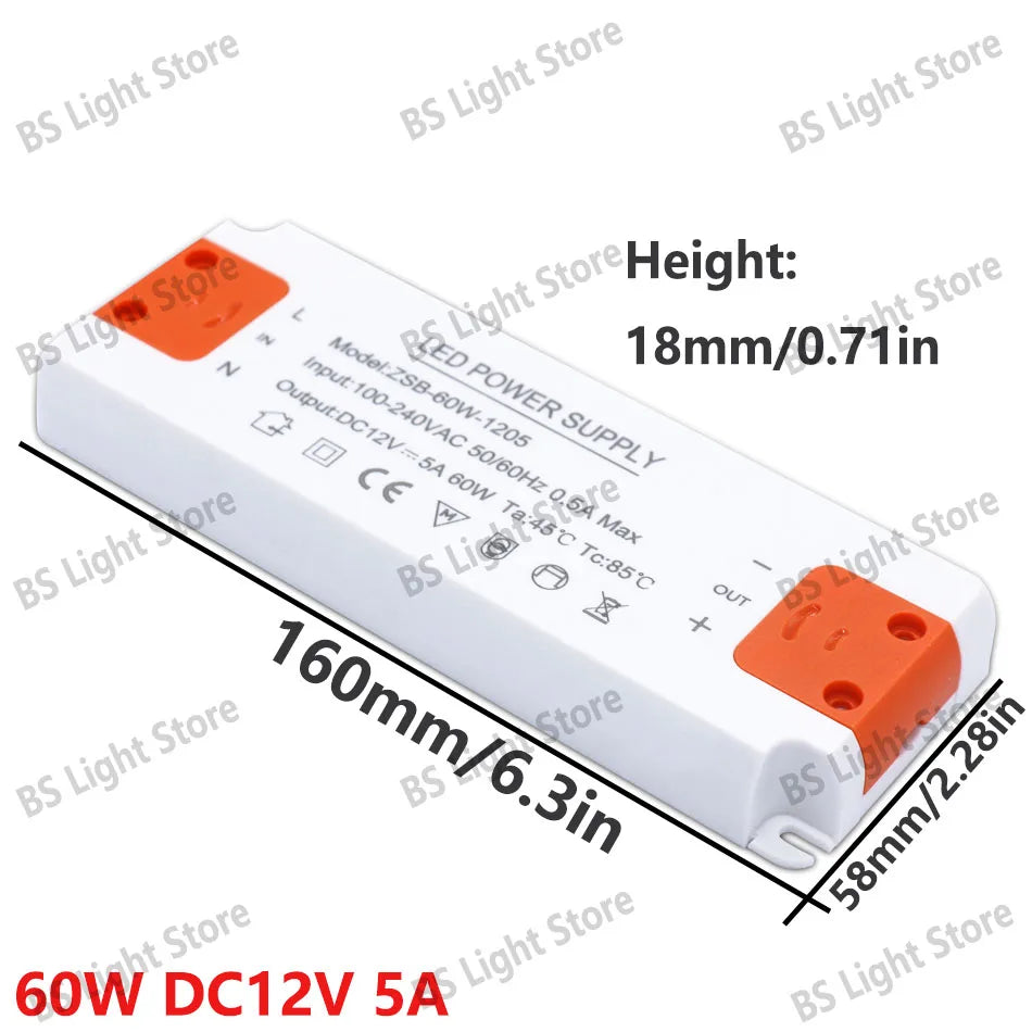 alimentation led 12v 24v 100v 240v 12w 18w 24w 36w 60w 120w blanc or