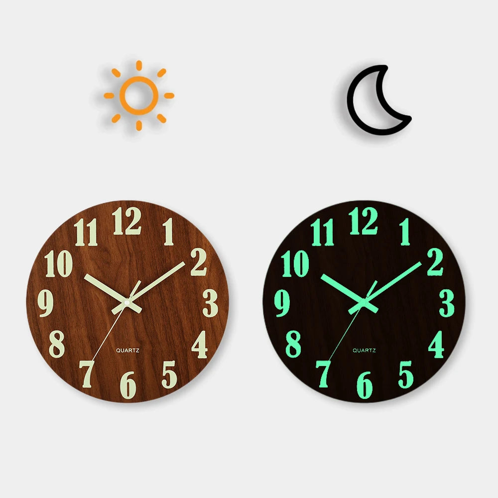 horloge murale bois lumineuse aiguille verte moderne 12 pouces minimaliste sans tic tac chambre