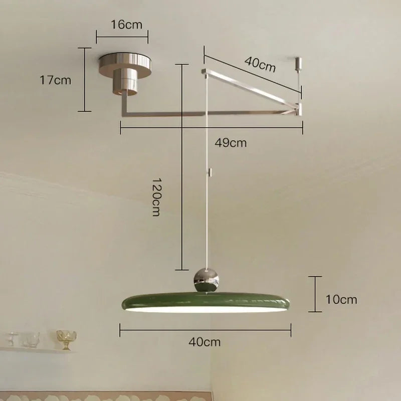 lampe suspendue moderne bras articulé couleur beige rouge vert argenté minimaliste