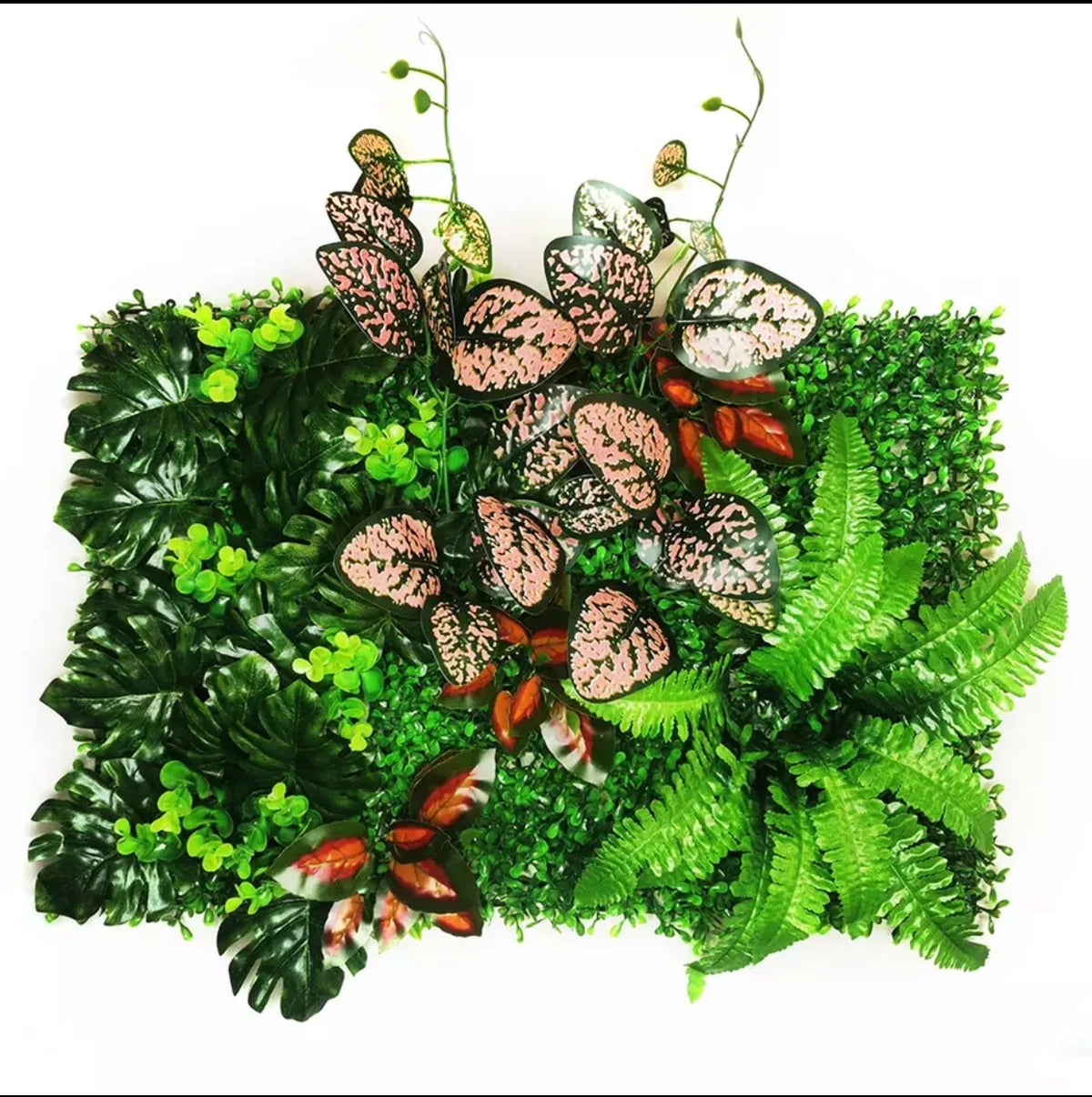 panneau mural plante artificielle herbe verte fleurs rouges blanches décoration jardin intérieur extérieur maison