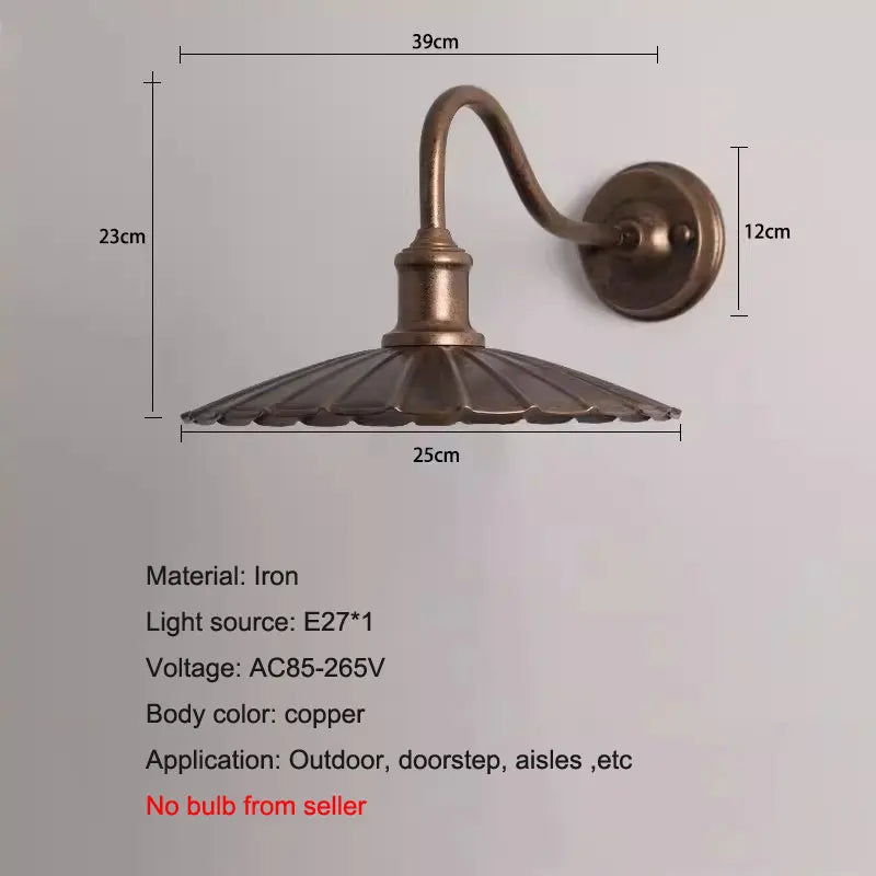 lampe murale extérieure vintage noir cuivre plissée industrielle E27 220V 110V 90260V