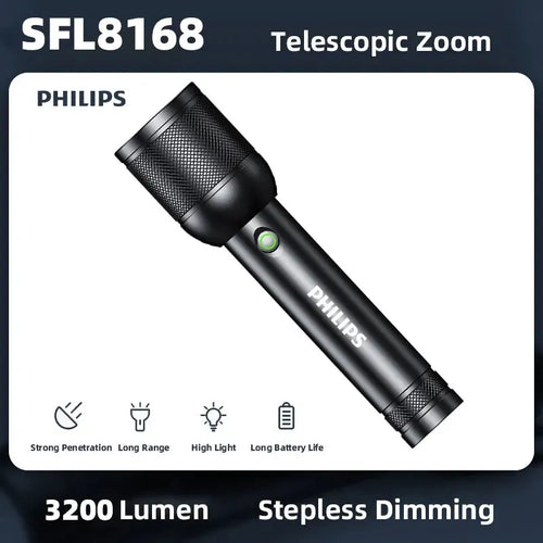 lampe torche led noire texturée moderne distance éclairage 500mètres aluminium puissante camping
