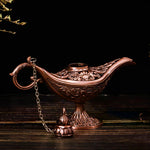lampe huile bronze ornements floraux artisanale chaîne support traditionnelle métal