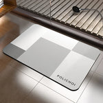 tapis bain moderne carreaux géométriques gris clair gris foncé beige clair vert pastel résistant
