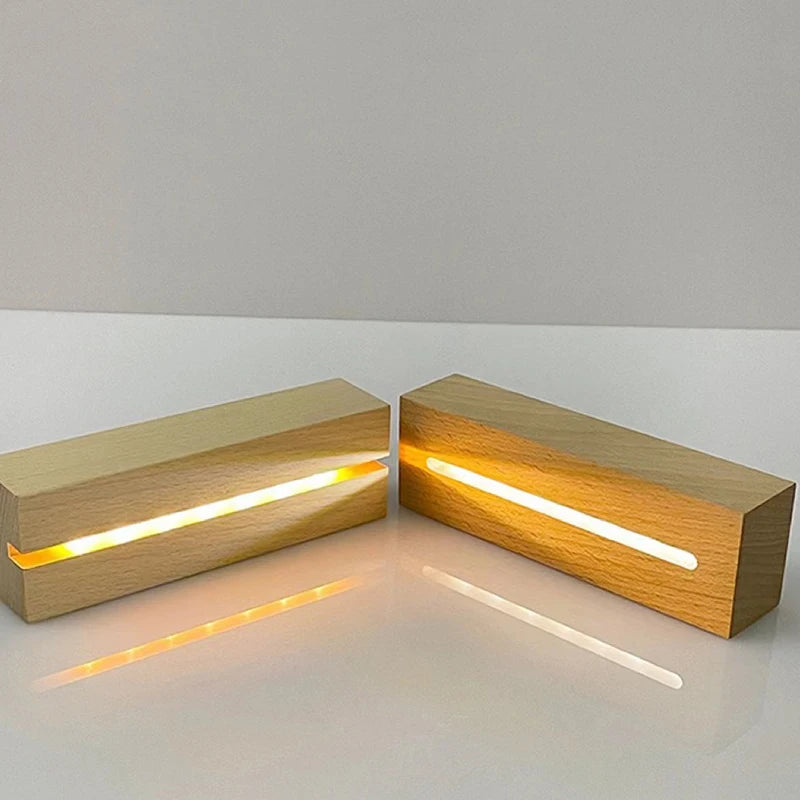 présentoir led bois acrylique verre transparent minimaliste interrupteur on off adaptable lampe nuit moderne