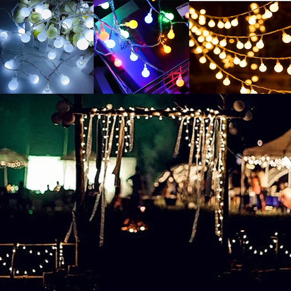 guirlande lumineuse boules blanches multicolores décoration led usb mariage jardin fête noël extérieur