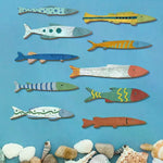 décoration murale artisanale poissons océan bleu vert orange zigzag marin adhésif salle bain maison