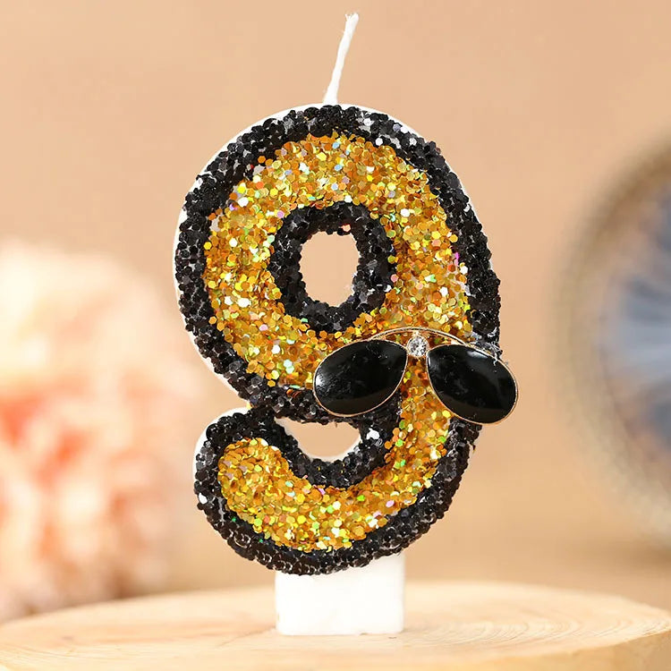 bougies forme chiffres paillettes dorées or noir festives anniversaires tringles