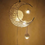 lampe suspendue moderne lune étoiles blanc doré salon chambre led