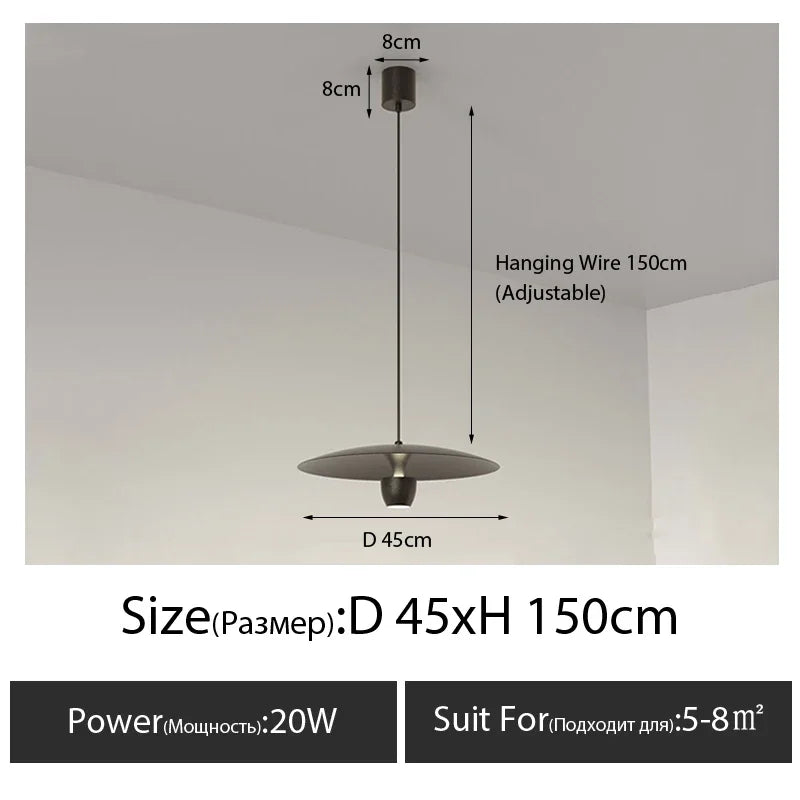 luminaire suspendu moderne minimaliste noir blanc abat jour disque élément décoratif câble fixation flux