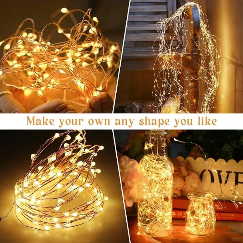 guirlande lumineuse solaire extérieure fil cuivre blanc doré led étanche décoration jardin terrasse mariage