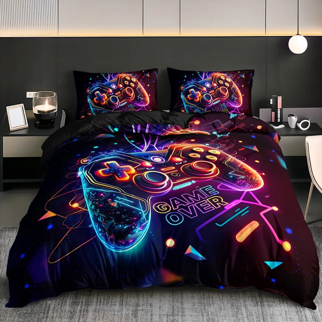 Parure de lit GamePad coloré 3 pièces housse de couette et taies d'oreiller