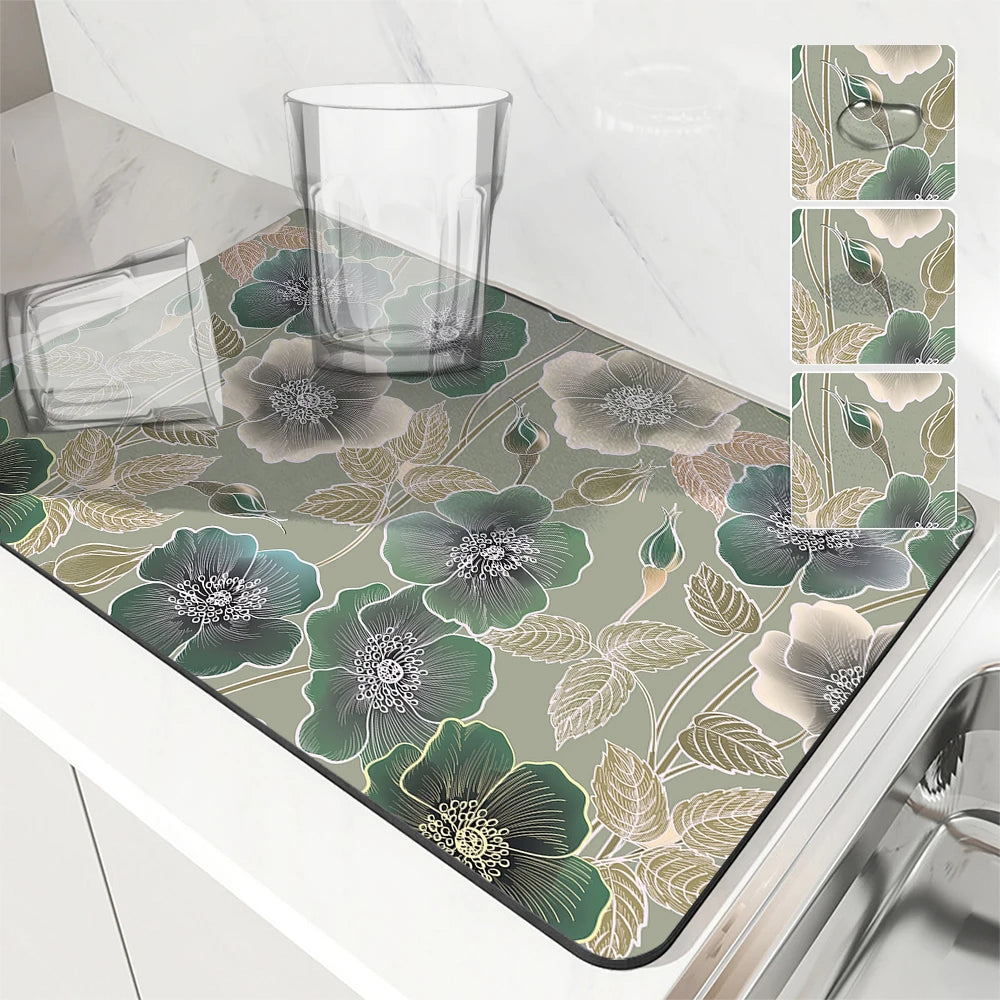tapis cuisine multicolore fleurs stylisées moderne absorbant polyestère 40x60cmiaux bols