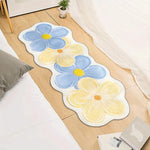 tapis fleur stylisé doux antidérapant absorbant moderne bleu jaune blanc rose grisintérieurextérieur