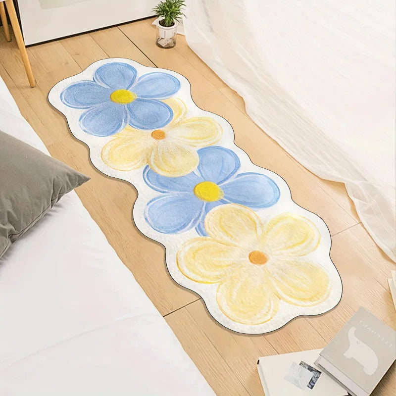 tapis fleur stylisé doux antidérapant absorbant moderne bleu jaune blanc rose grisintérieurextérieur