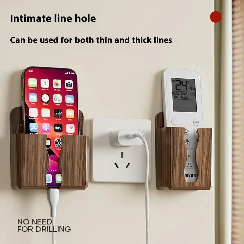 boîtes rangement murales téléphones télécommandes marron grain bois adhésives modernes minimalistes