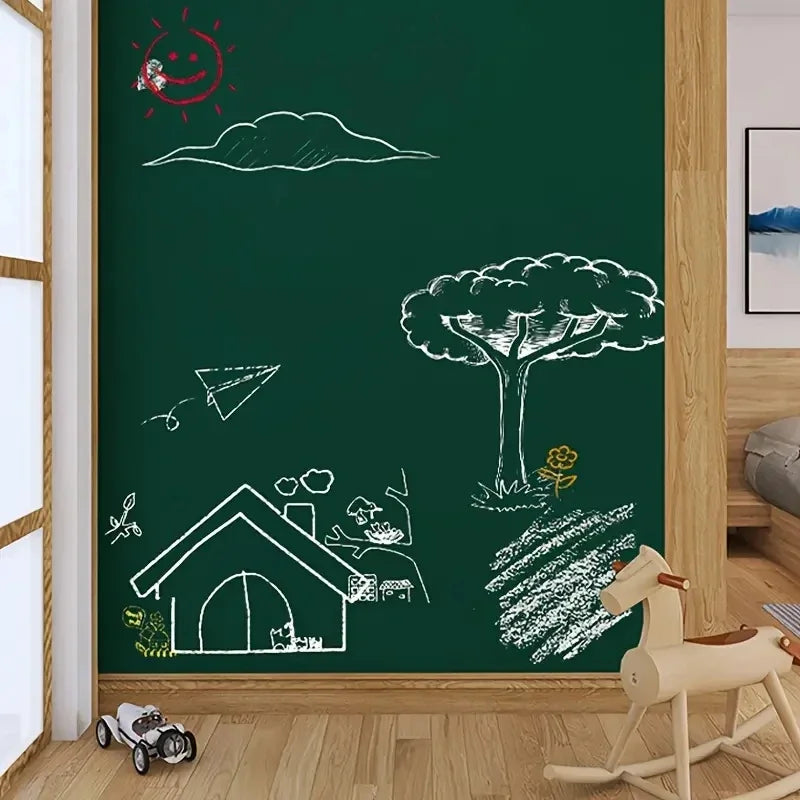 tableau noir effaçable moderne motif dessin vert foncé craies différentes tailles 100cm 45cm