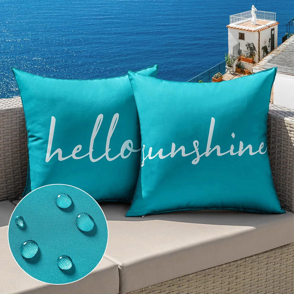 taies d'oreiller décoratives moderne orange bleu marine lettres hello sunshine relax imperméables polyester casa