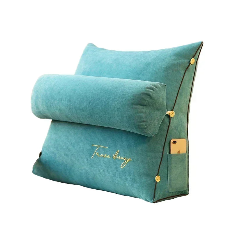 coussin multifonctionnel velours uni jaune bleu marine gris moderne amovible poche smartphone 45x20cm