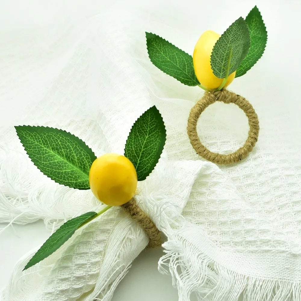 porte serviettes citron feuilles métal corde tressée bord festonné décoration table rustique 12cm haute