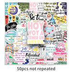 autocollants graphiques divers motifs brillants scrapbooking 50 pièces stickers décoratifs inspirants phrases motivantesscrição