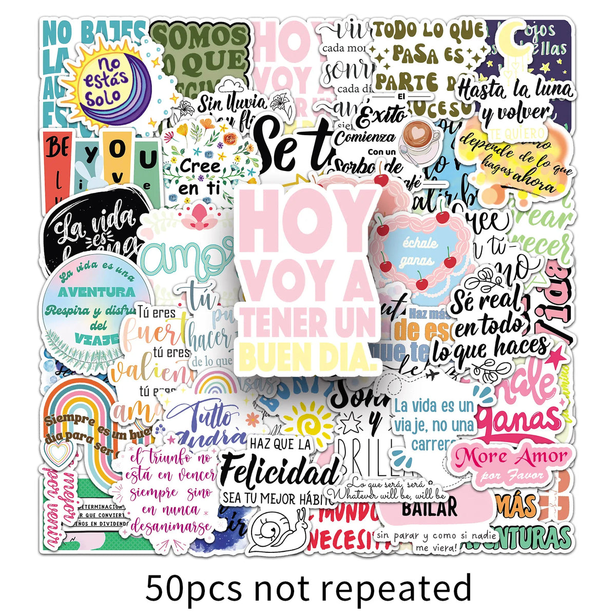 autocollants graphiques divers motifs brillants scrapbooking 50 pièces stickers décoratifs inspirants phrases motivantesscrição