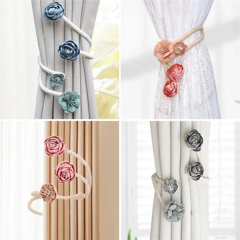 accessoires fenetre attache rideau fleur relief gris vert rose beige decoratif
