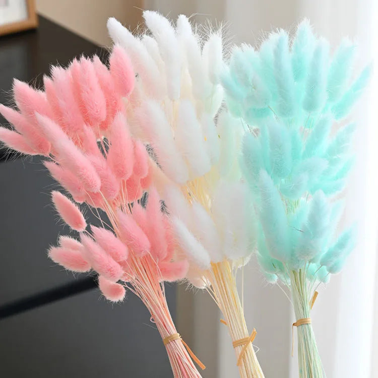 décoration intérieure bouquet fleurs sèches plumes modernes rose blanc vert pastel