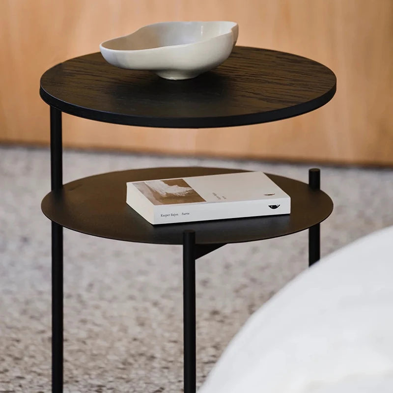 table d'appoint double niveau bois minimaliste moderne table basse pieds métalliques maison noir walnut