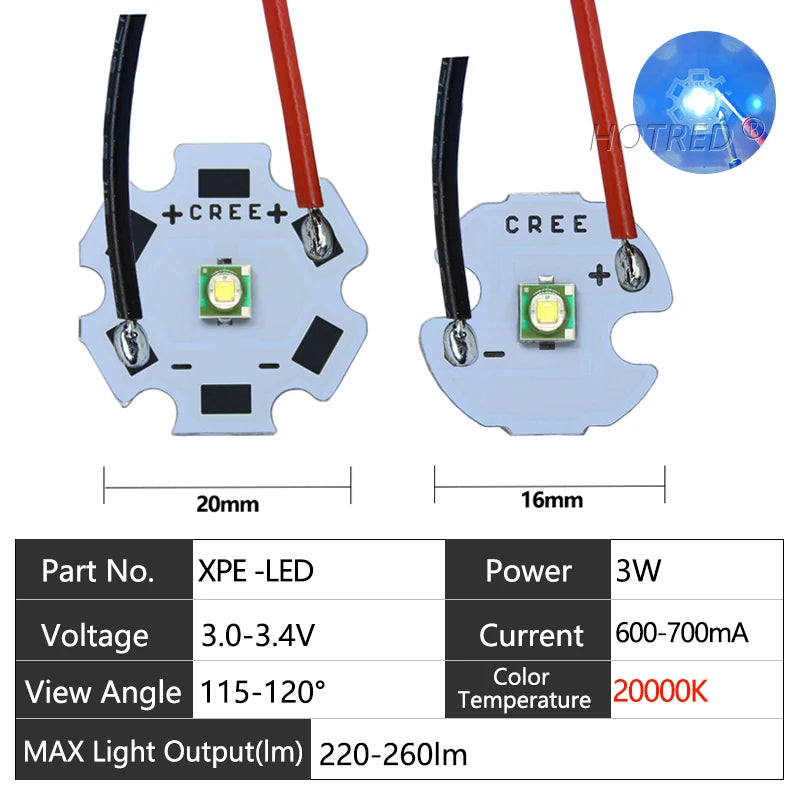 LED 3W XPE 3535 Blanc Froid Chaud Bleu Câbles Modernes Technologiques