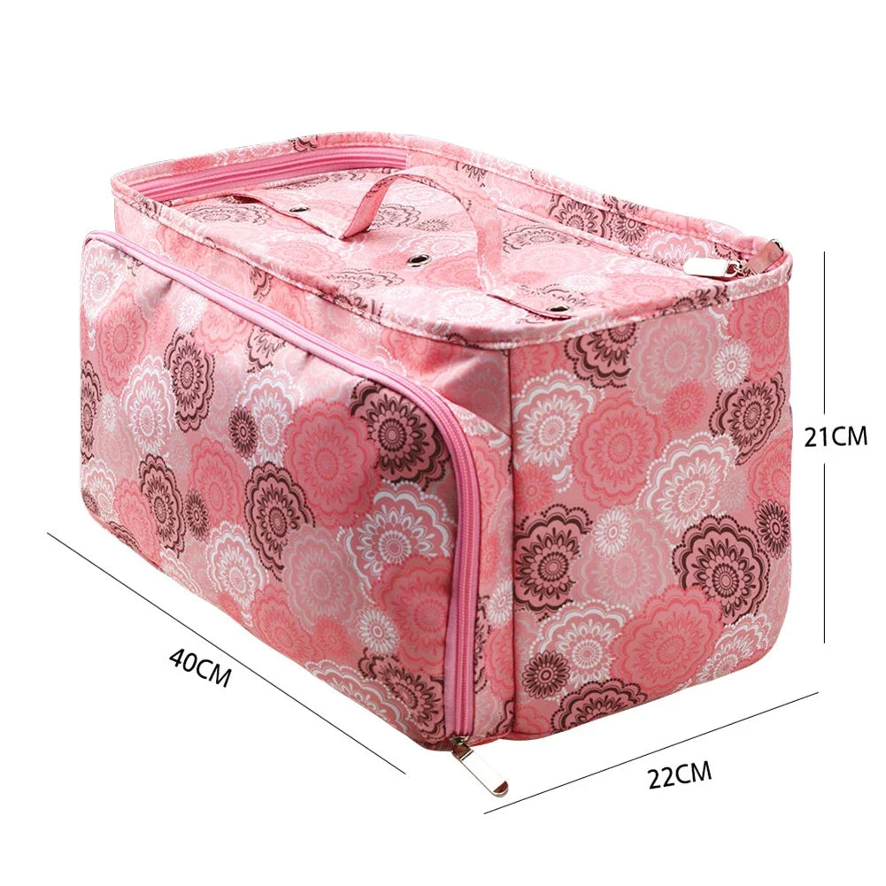 Sac couture rose imprimé floral poignées aiguilles crochets outils rangement 40cm 21cm 22cm