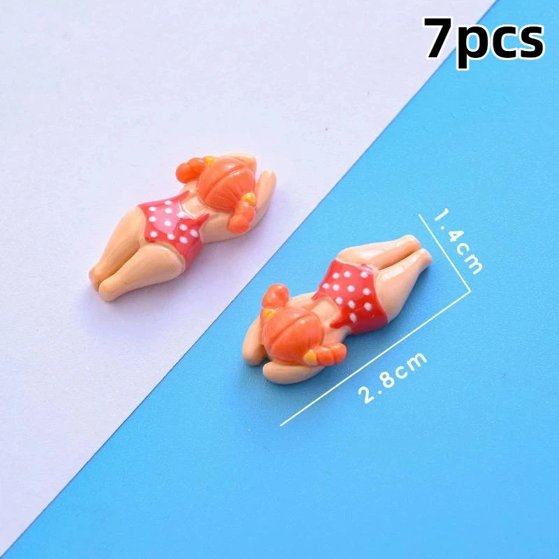 figurines résine personnes allongées peau claire vêtements colorés rayures pois léopard cartoon bijoux diy