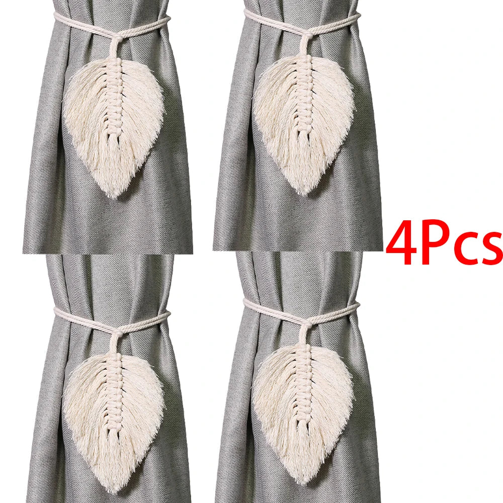rideau boho blanc rayures verticales macramé bois pompons coton