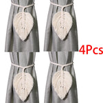 rideau boho blanc rayures verticales macramé bois pompons coton